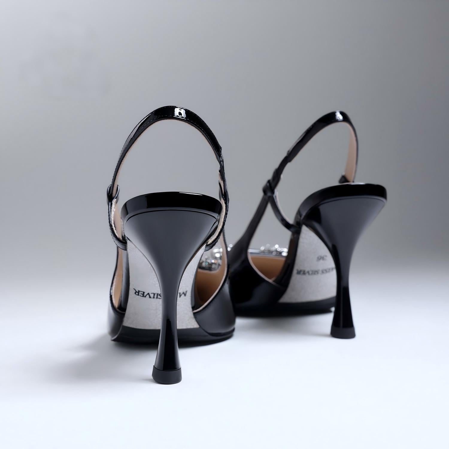Square Toe Crystal Slingback Kitten Heels