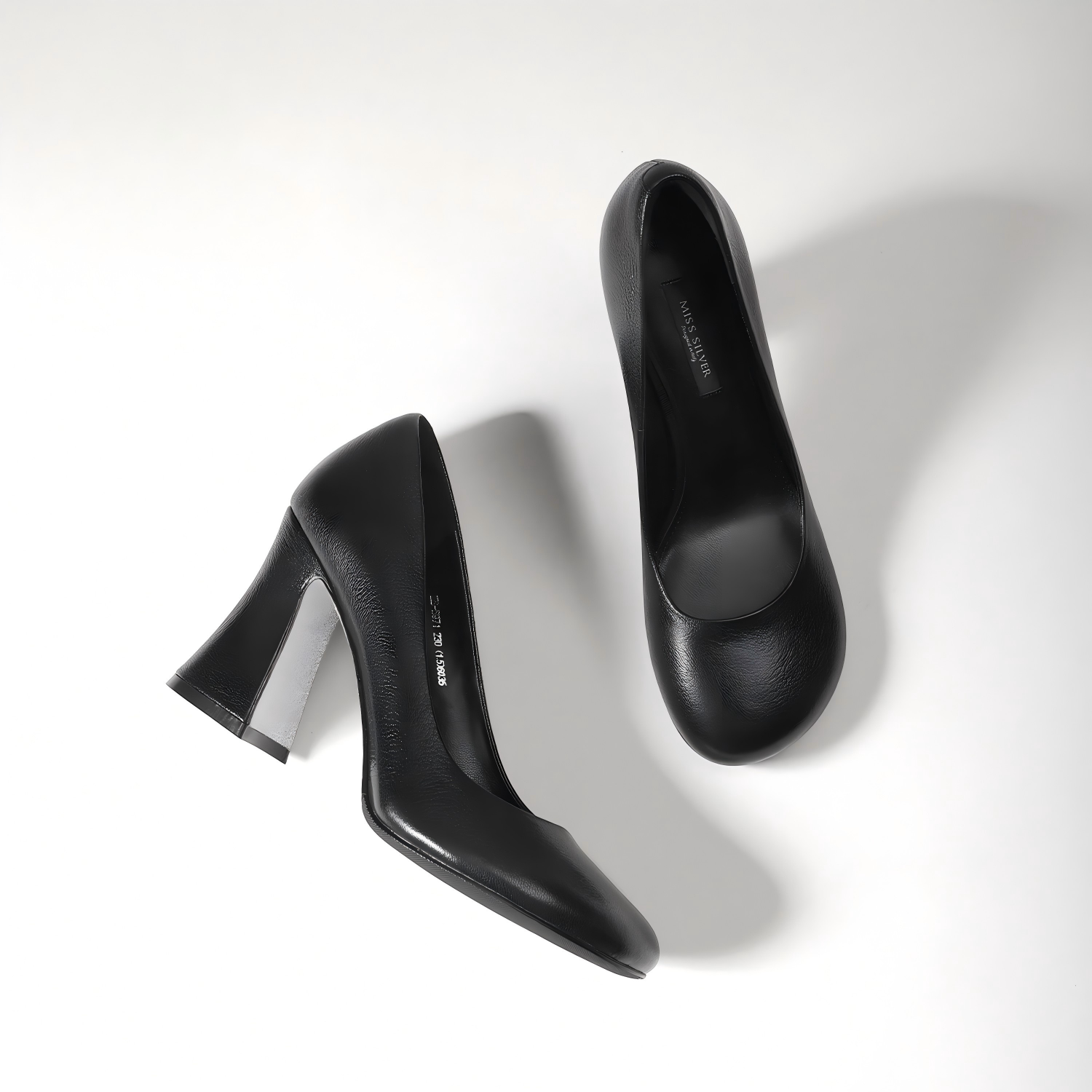 Soft Black Lambskin Heels with Comfortable Chunky Heel Design