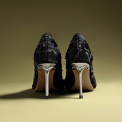 Black Lace Pointed-Toe Stiletto Pumps