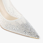 White Sheer Mesh Ombre Rhinestone Pointed Toe Stiletto Pumps