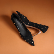 Black Suede Studded High Heel Pumps