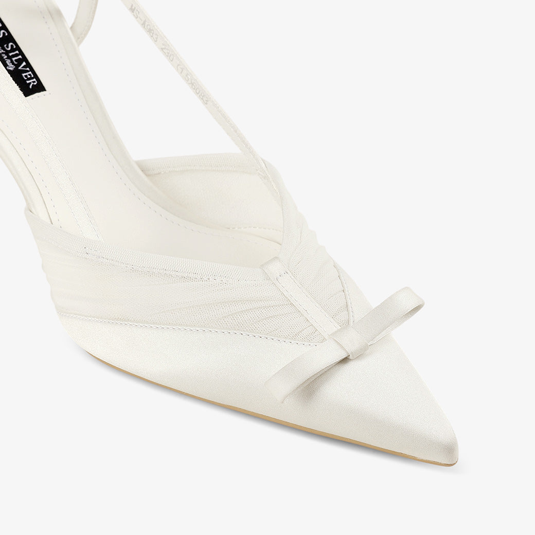 White Slingback Pointed Toe Stiletto Pumps