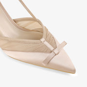 Mesh Bow T-Strap Slingback Pointed Stiletto Pumps
