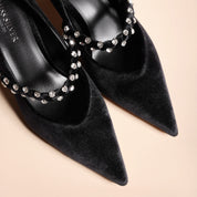 Elegant Black Velvet Pointed-Toe Mary Jane Pumps