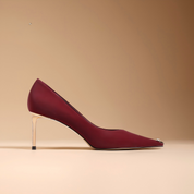 Elegant Wine Red Satin Lambskin Stiletto Pumps