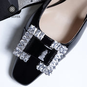 Square Toe Crystal Slingback Kitten Heels
