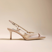 Mesh Bow T-Strap Slingback Pointed Stiletto Pumps