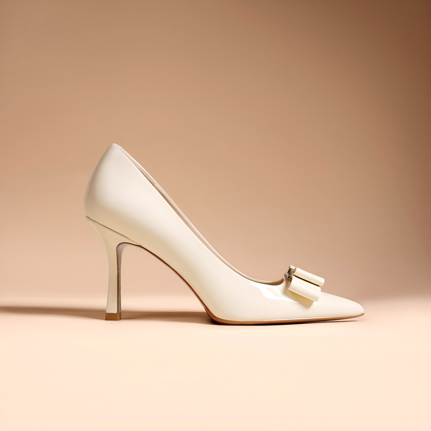 White Patent Leather Pointed Toe Stiletto Heels with Bow
