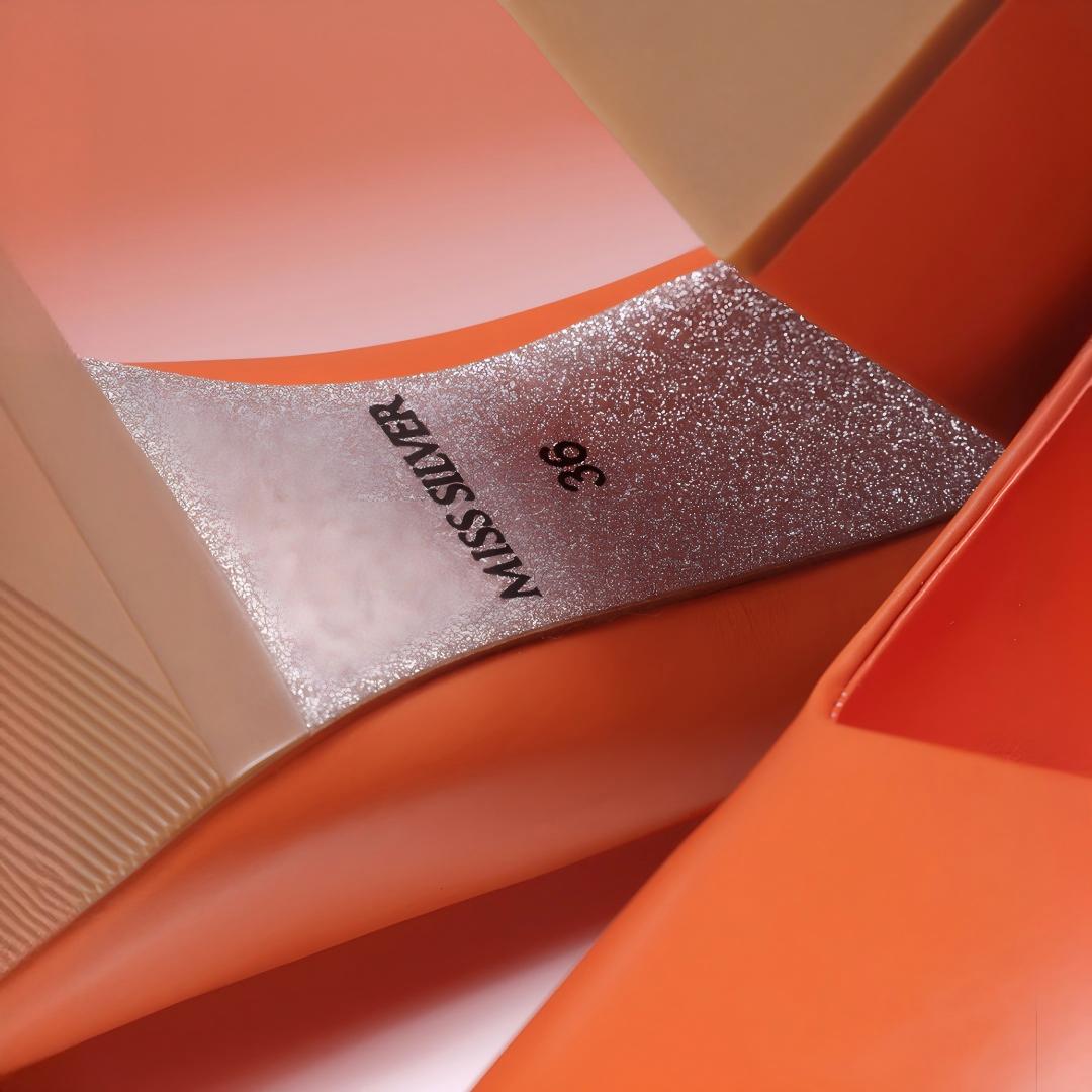 Orange Calfskin Square-Toe Block Heel Pumps