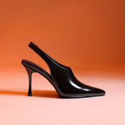 Black Patent Leather Pointed Toe Slingback Heels