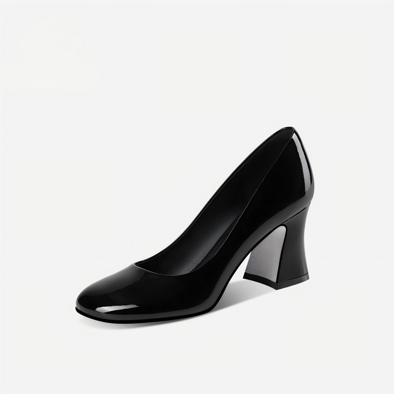 Black Patent Leather Block Heel Pumps with Polished Finish