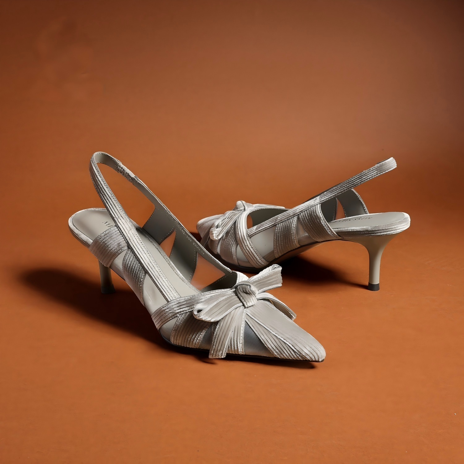 Silver Mesh Bow Slingback Kitten Heels