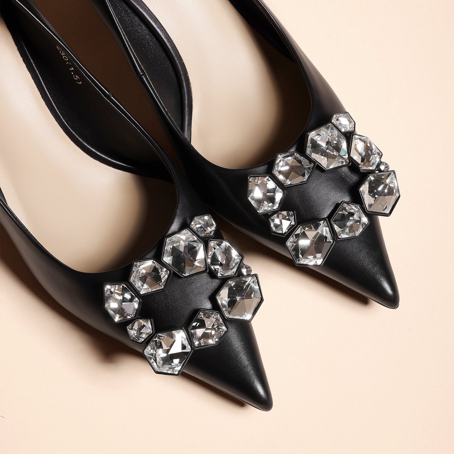 Black Calfskin Rhinestone Stiletto Pumps