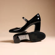 Black Patent Leather Mary Jane Block Heels