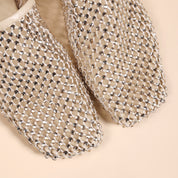 Beige Crystal Mesh Square-Toe Mules