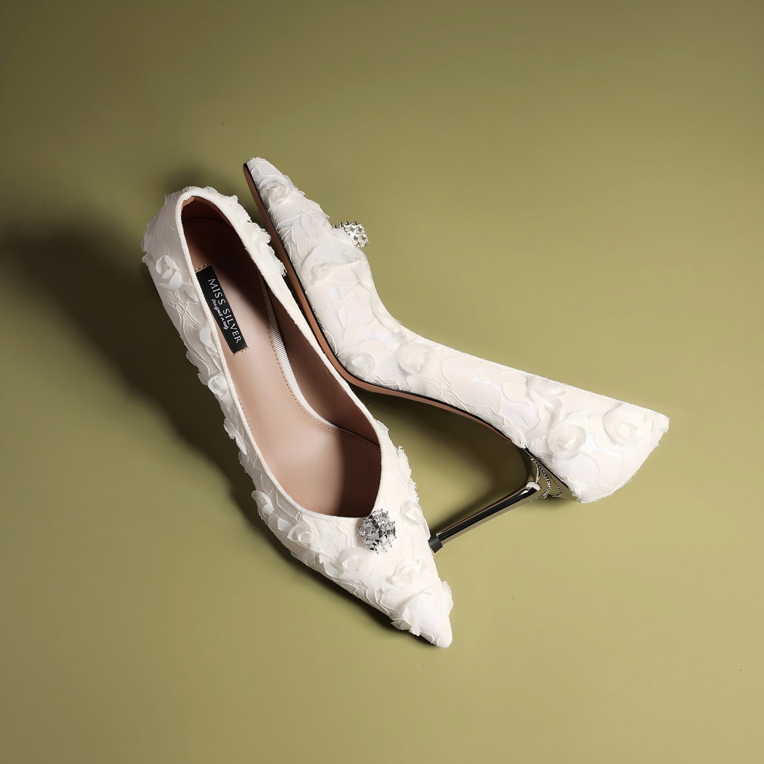 Off-White Lace Pointed-Toe Stiletto Pumps
