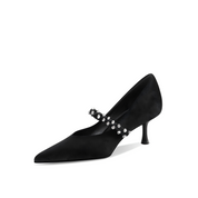 Elegant Black Velvet Pointed-Toe Mary Jane Pumps