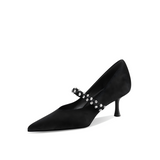Elegant Black Velvet Pointed-Toe Mary Jane Pumps