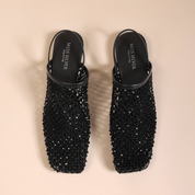 Black Crystal Mesh Square-Toe Mules