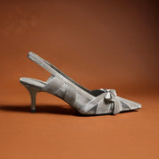Light Mocha Mesh Bow Slingback Kitten Heels