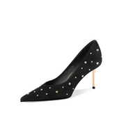Black Suede Studded High Heel Pumps