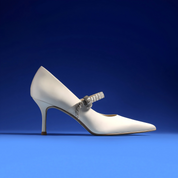 Elegant Ivory Satin Mary Jane Heels with Crystal-Embellished Strap