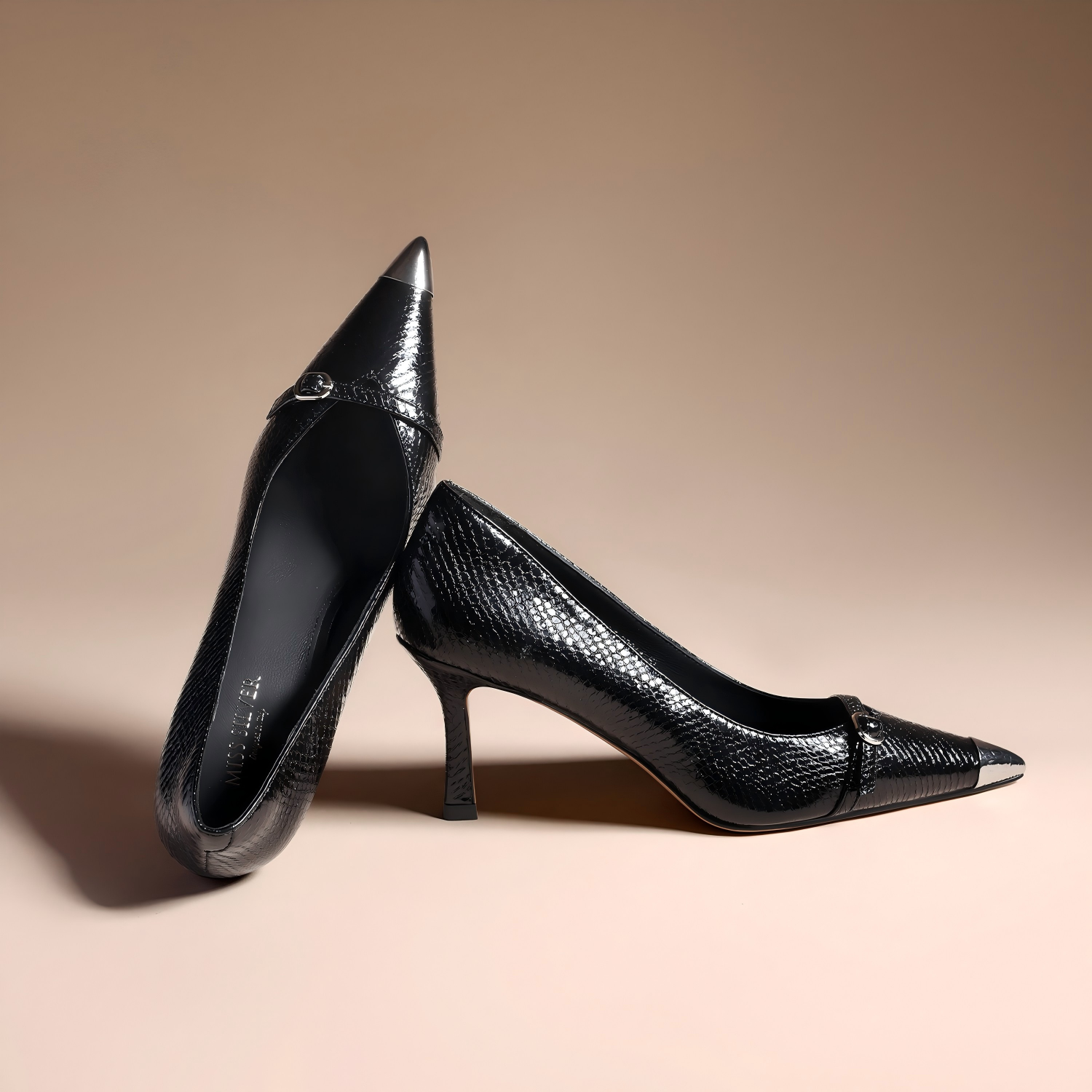 Black Metal Cap Toe Mary Jane Heels