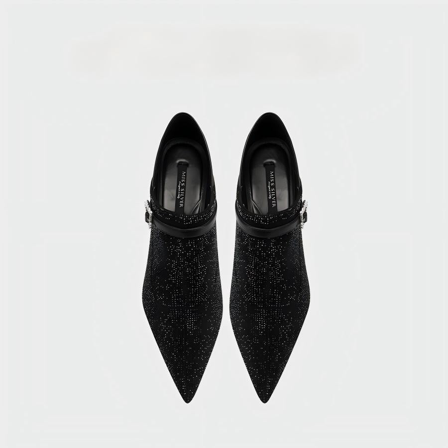 Rhinestone Sheer Mesh Pointed Toe Ankle Boots