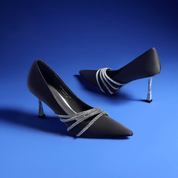 Elegant Black High Heels with Sparkling Crystal Bands