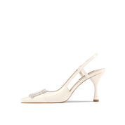 Crystal Buckle Slingback Kitten Heel Pumps