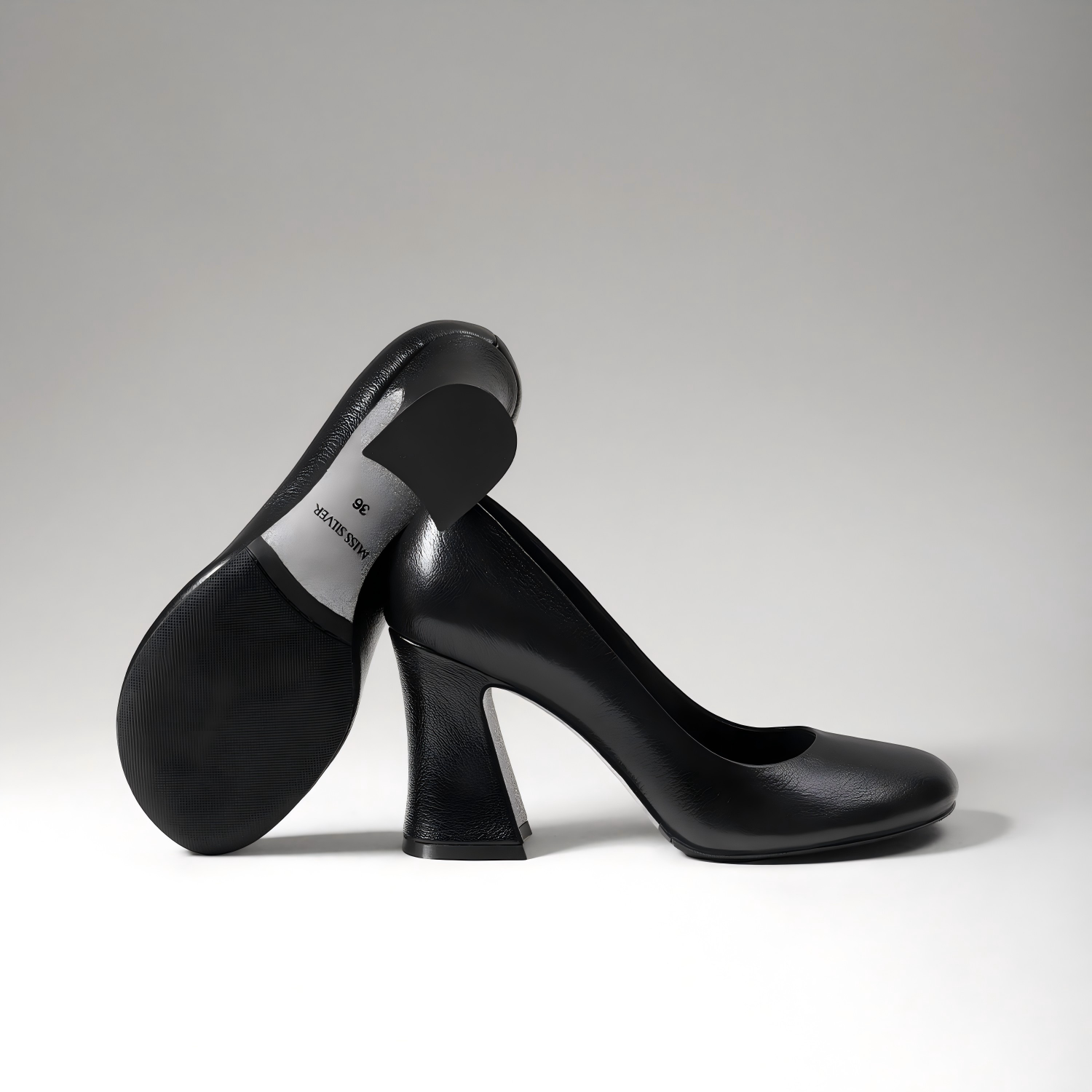 Soft Black Lambskin Heels with Comfortable Chunky Heel Design