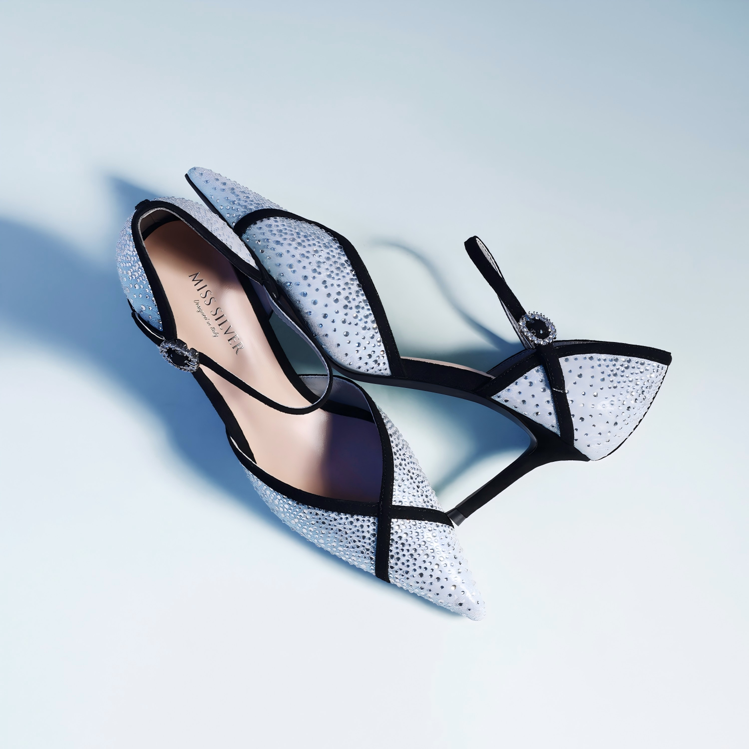 Crystal Mesh Ankle Strap Wedding Evening Heels