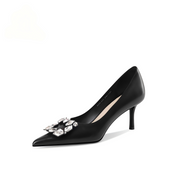 Black Calfskin Rhinestone Stiletto Pumps