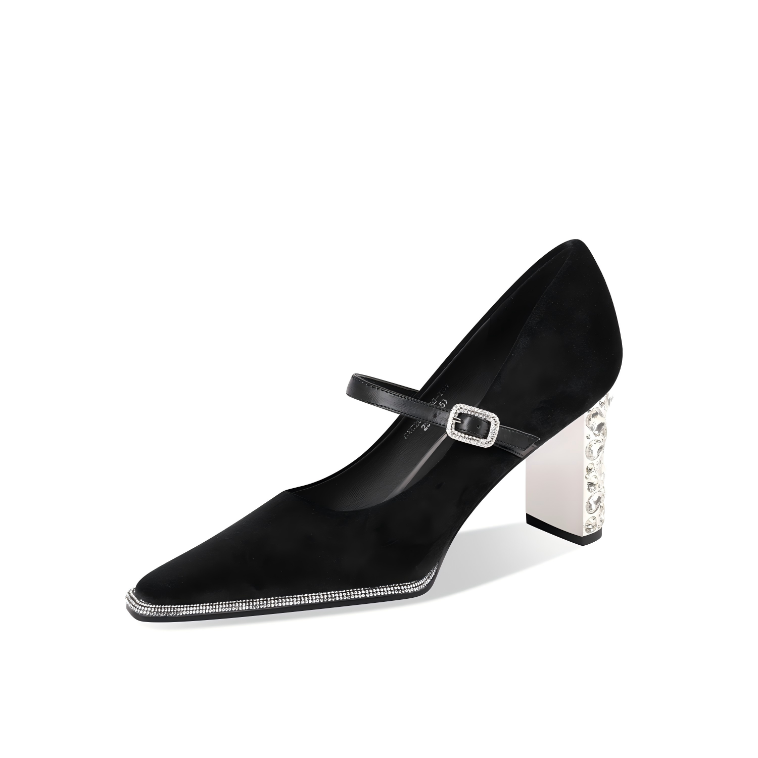 Black Velvet Mary Jane Pumps with Crystal Embellishments