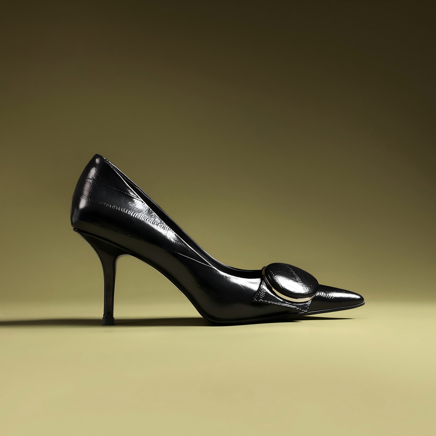 Black Pointed-Toe Stiletto Pumps with Buckle Detail