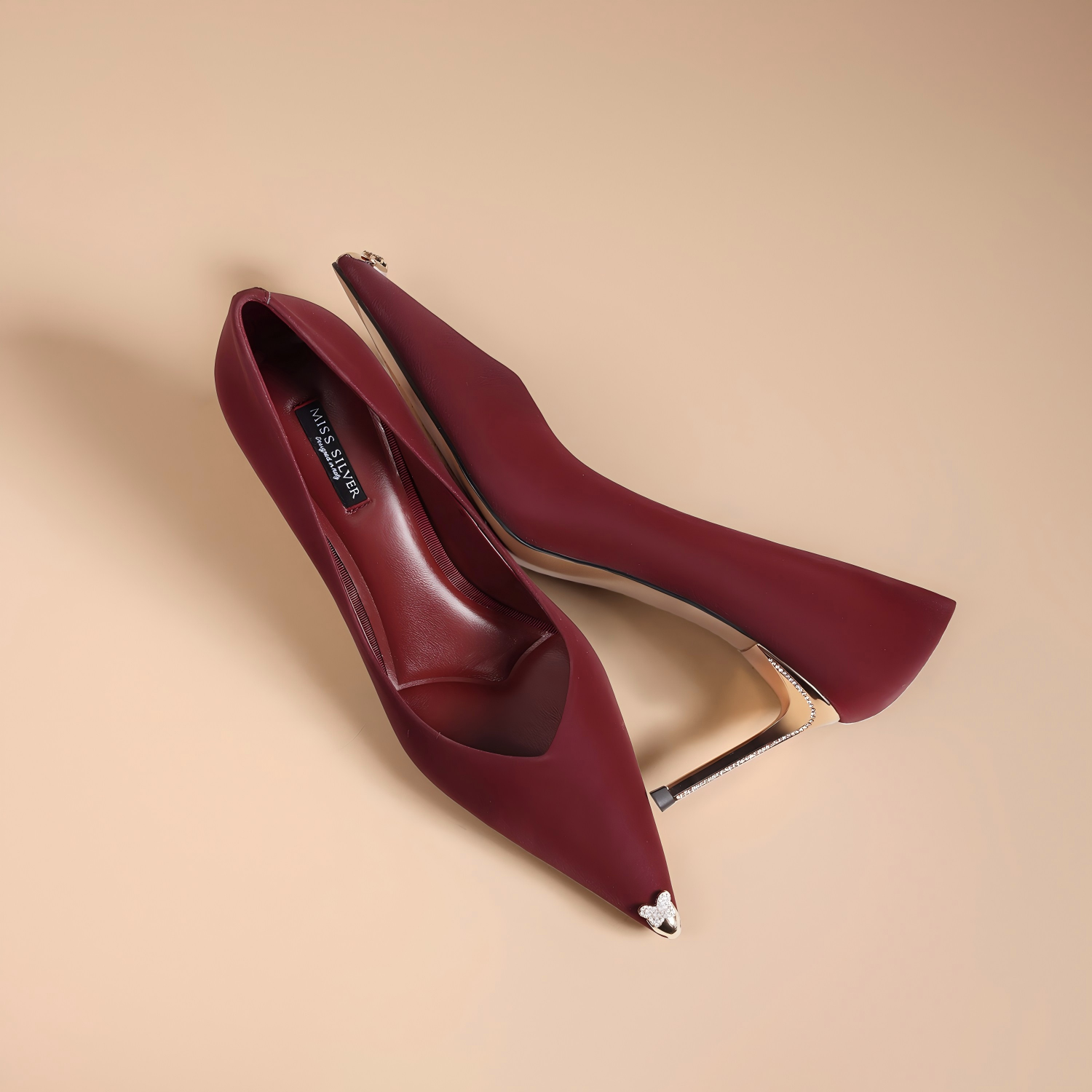 Elegant Wine Red Satin Lambskin Stiletto Pumps