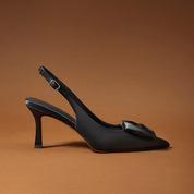 Black Satin Bow Slingback Heels