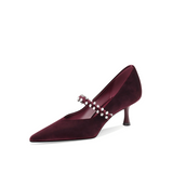 Burgundy Velvet Mary Jane Pumps