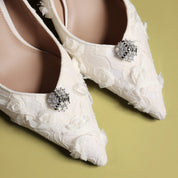 Off-White Lace Pointed-Toe Stiletto Pumps