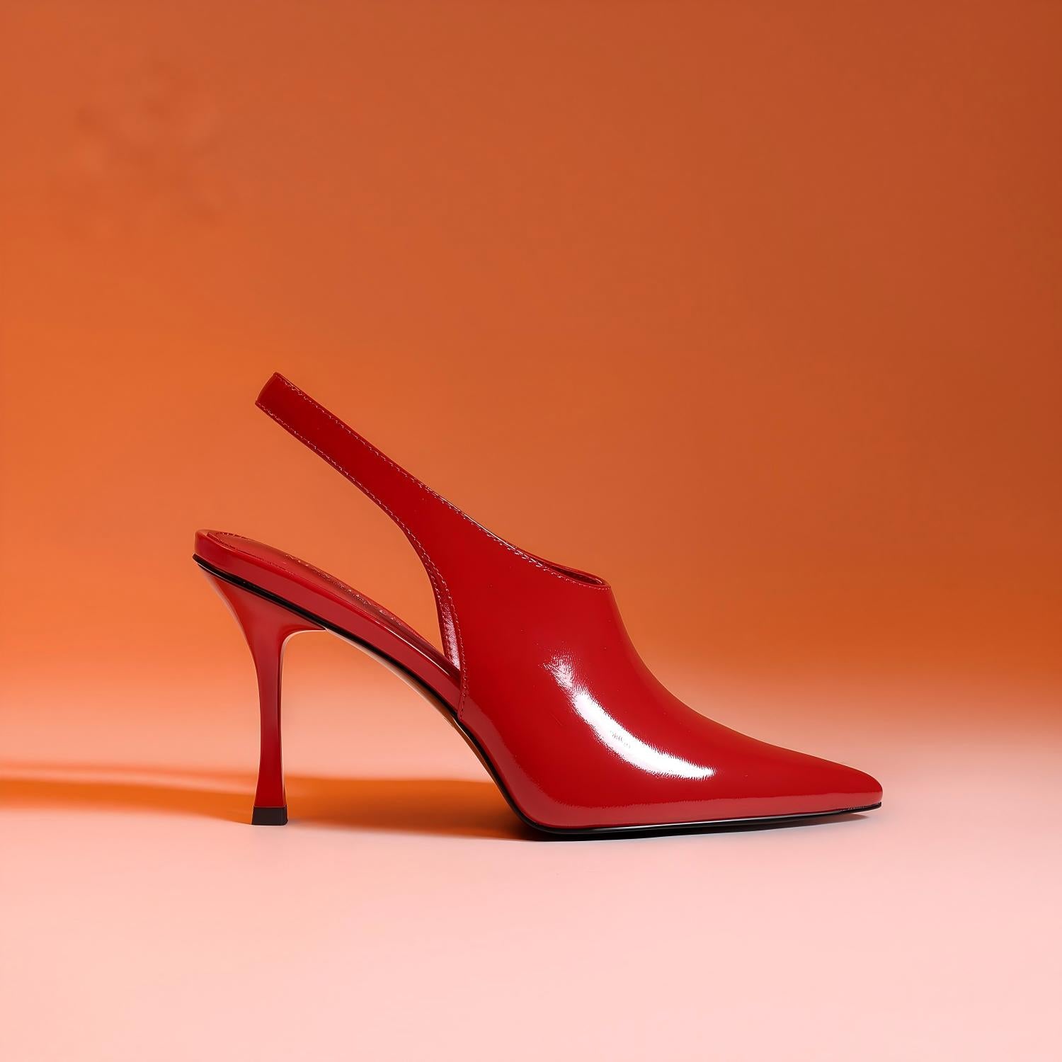 Red Patent Leather Pointed Toe Slingback Heel Sandals