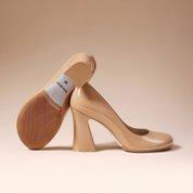 Timeless Nude Patent Leather Chunky Heel Evening Pumps
