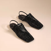 Black Crystal Mesh Square-Toe Mules