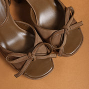 Suede Bow Platform Block Heel Ankle Strap Sandals