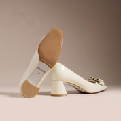 White Block Heel Mid Heel Pumps – Elegant Comfortable Dress Shoes