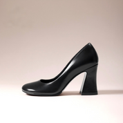 Luxe Black Butter Leather Heels with Comfortable Wide Heel