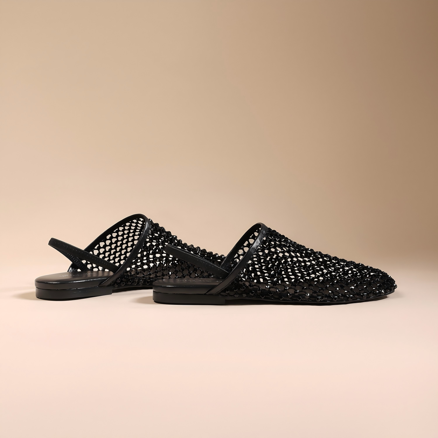 Black Crystal Mesh Square-Toe Mules