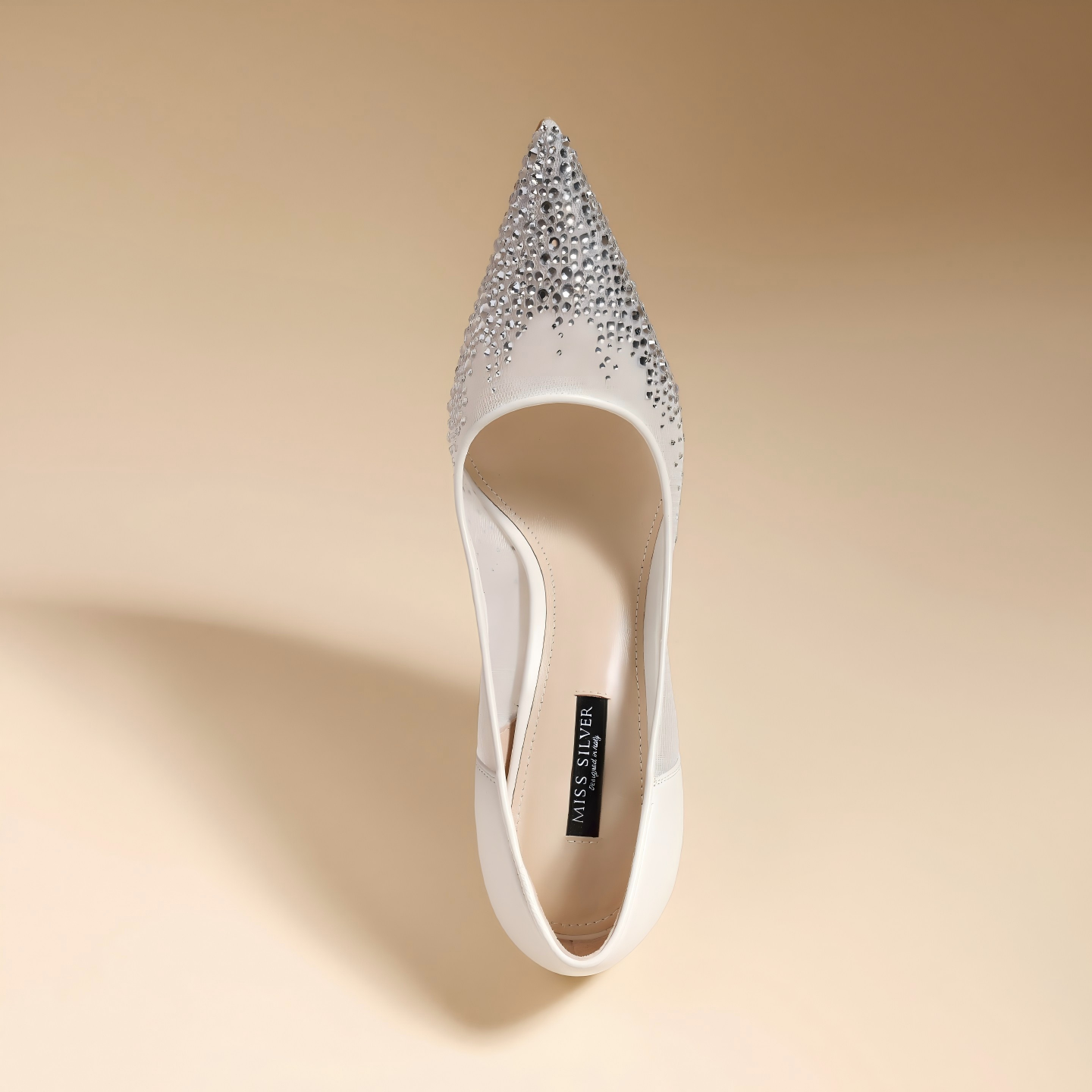 White Sheer Mesh Ombre Rhinestone Pointed Toe Stiletto Pumps