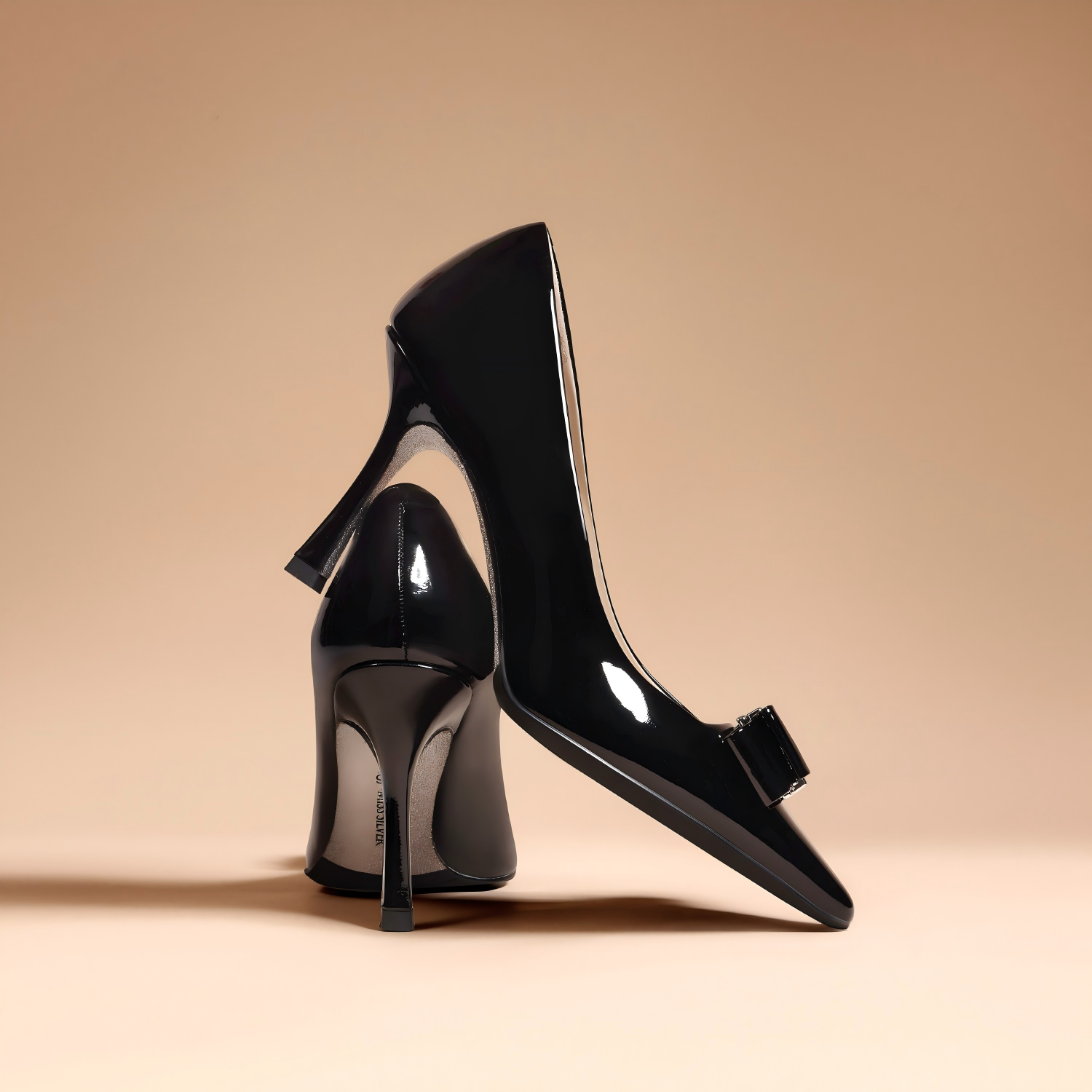 Sleek Black Stiletto Pumps in Patent Leather with Bow Detail