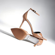 Nude Patent Leather Open-Toe Pointed Toe Ankle Strap Stiletto Heels
