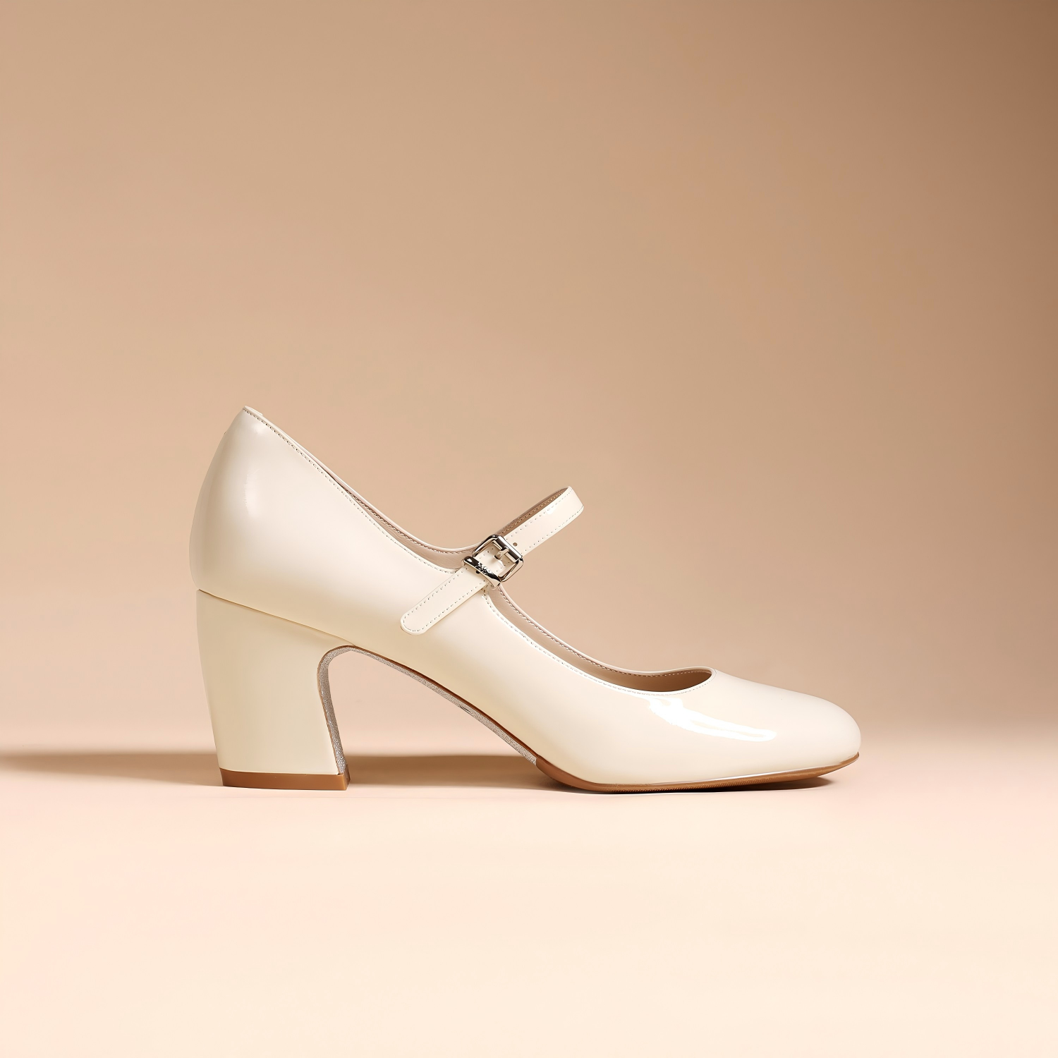 White Patent Leather Mary Jane Block Heels